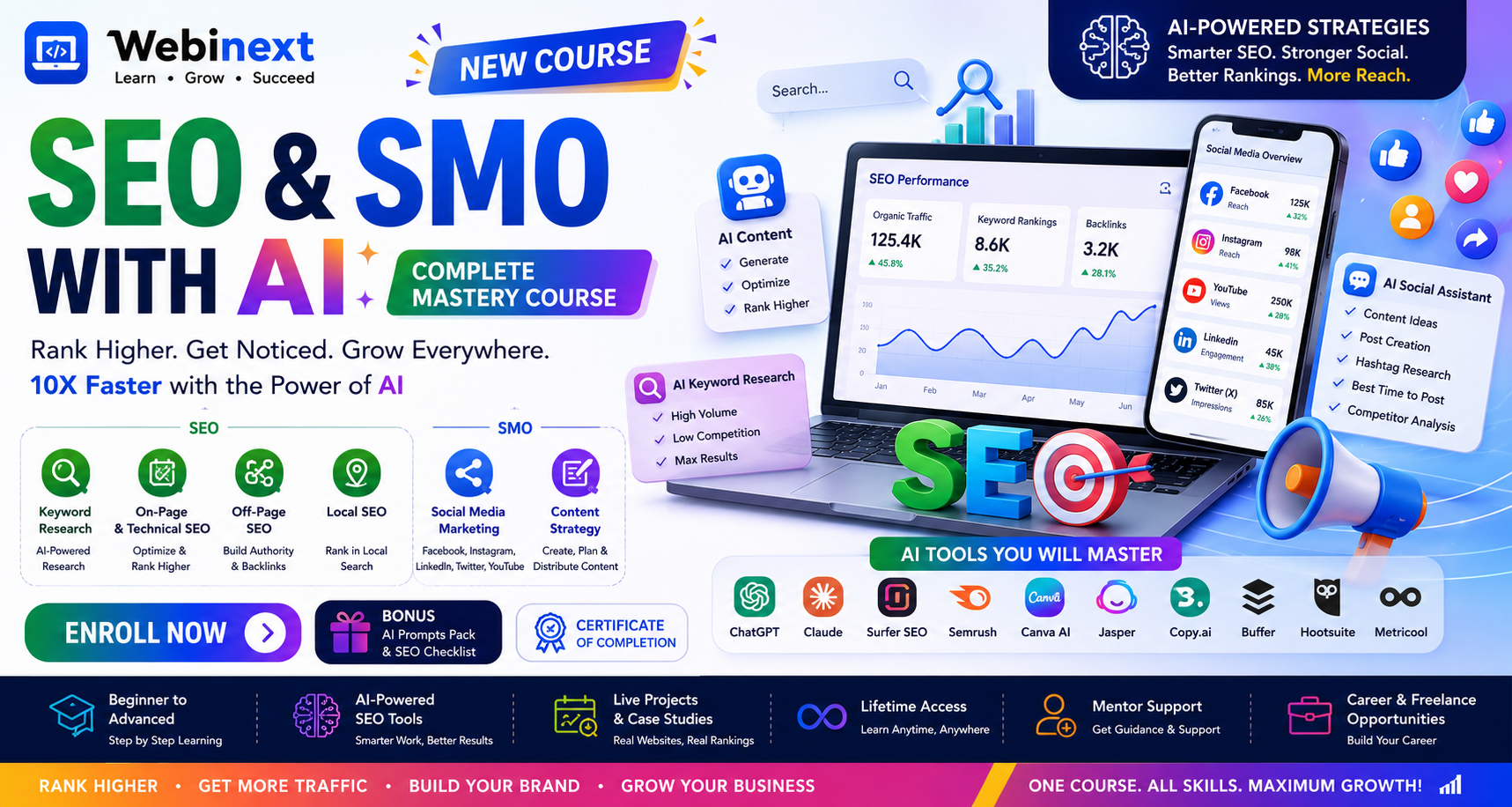 SEO & SMO with AI – Search & Social Media Growth Mastery